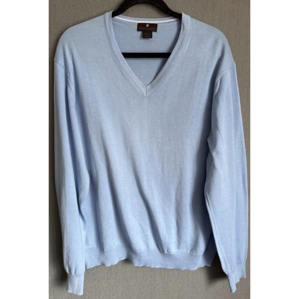 Toscano Sweater Men Large Blue V Neck Knit Lightweight Pullover Made In Italy‎